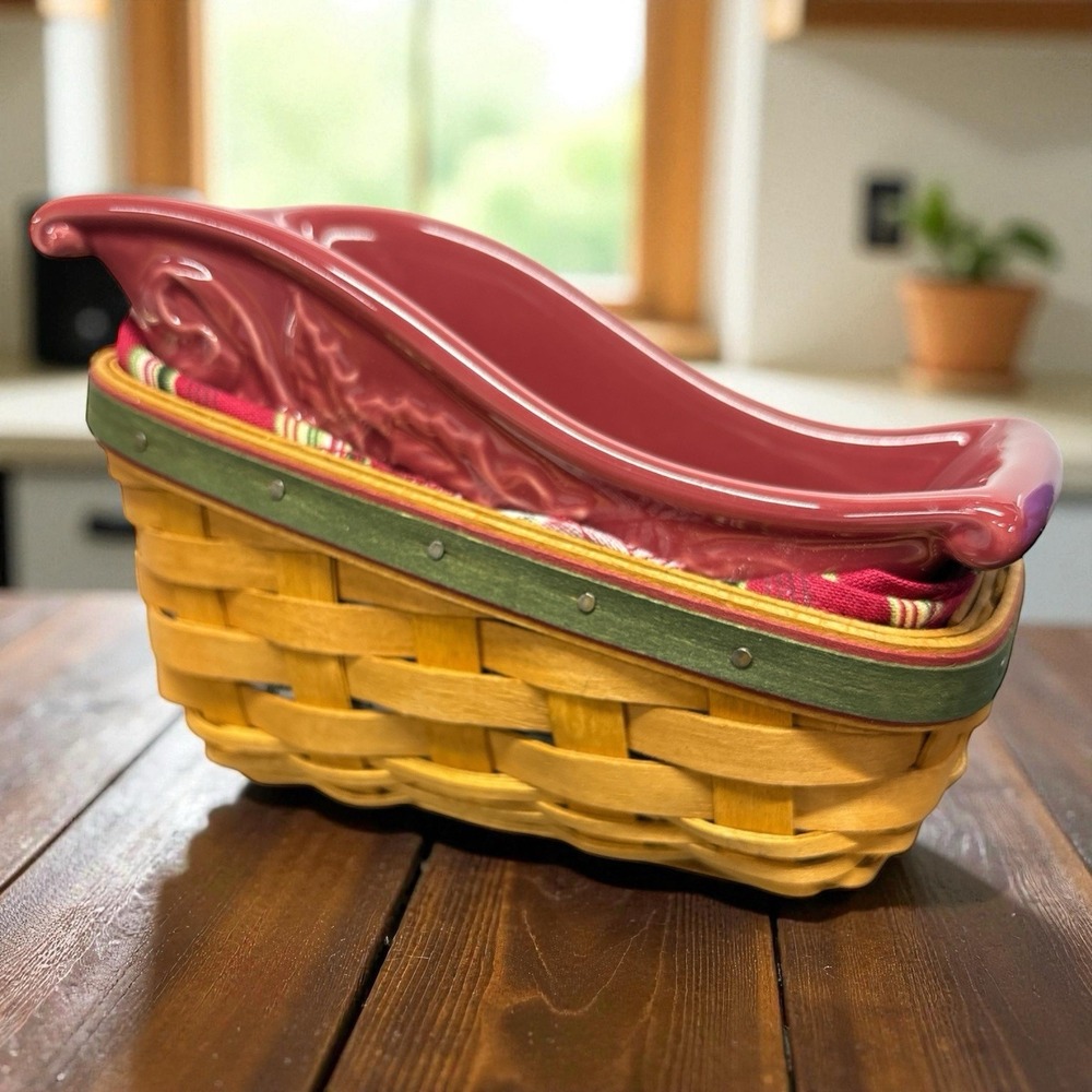 Longaberger Holiday Helper Sleigh Basket #71440 w/Bowl & Liners RARE